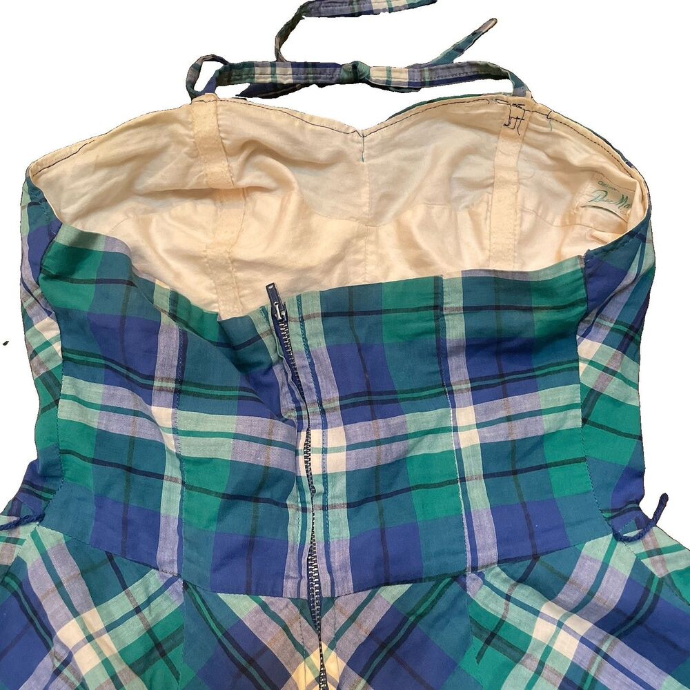 Vtg 50s Rose Marie Reid Plaid Halter Swimsuit Romper Bubble Playsuit Pinup XS/S - Picture 8 of 8